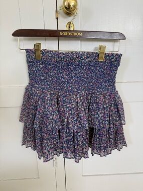Floral Smocked Tiered Mini Skirt - Navy & Pink